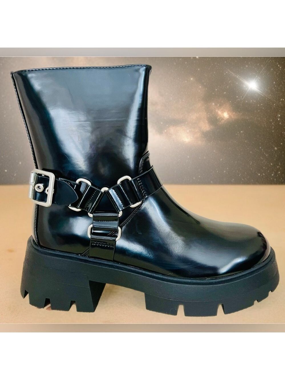NIB Dolls Kill Public Desire Blizzard Black Silver Metal Buckle Zip Ankle Boots